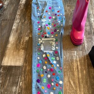 No Boundaries High Rise Blue Jeans with Colorful Embellishments